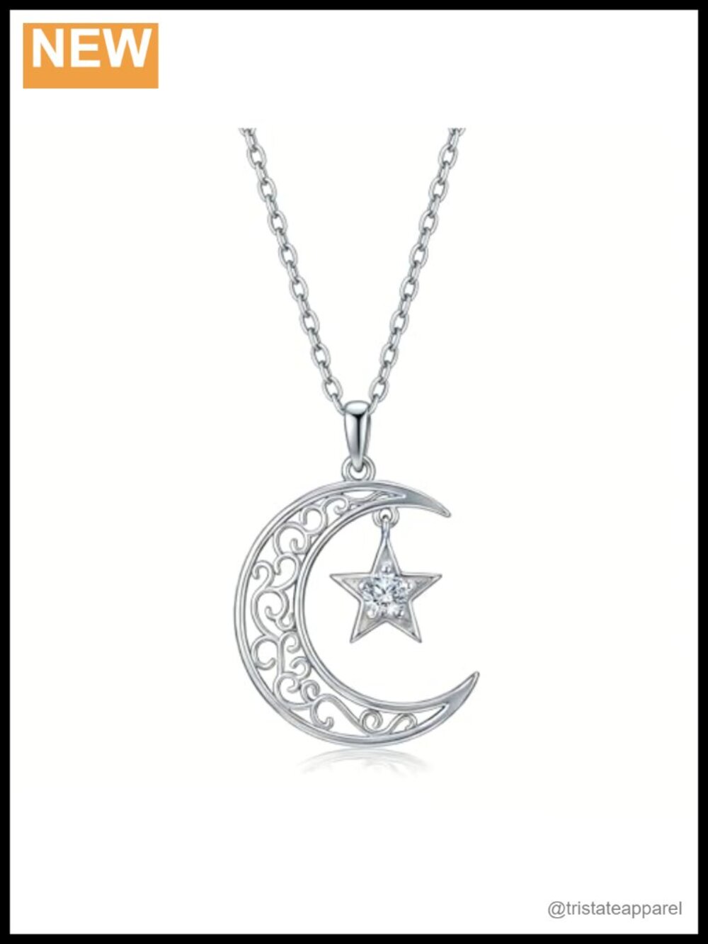 Moissanite Moon and Star Pendant Necklace 925 Sterling Silver Gift